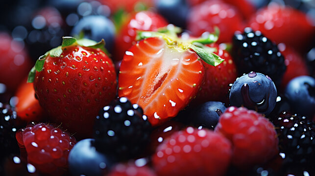 strawberries and blueberries  HD 8K wallpaper Stock Photographic Image