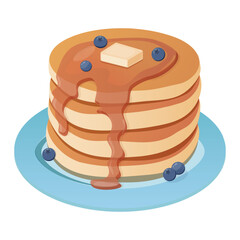 Pancakes cartoon style. Pancakes with maple syrup, caramel, butter, american breakfast, vector