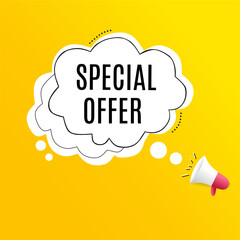Special Offers and Discount Banner design. Sale coupon bubble megaphone icon