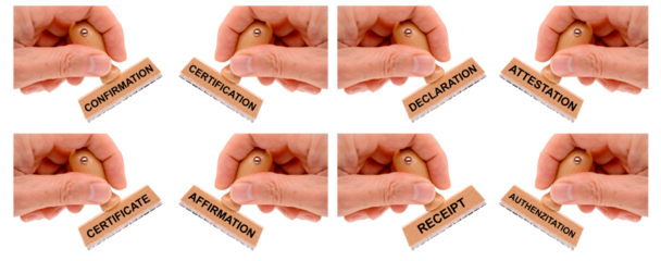 certificate and confirmation printed on rubber stamp isolated over transparent background