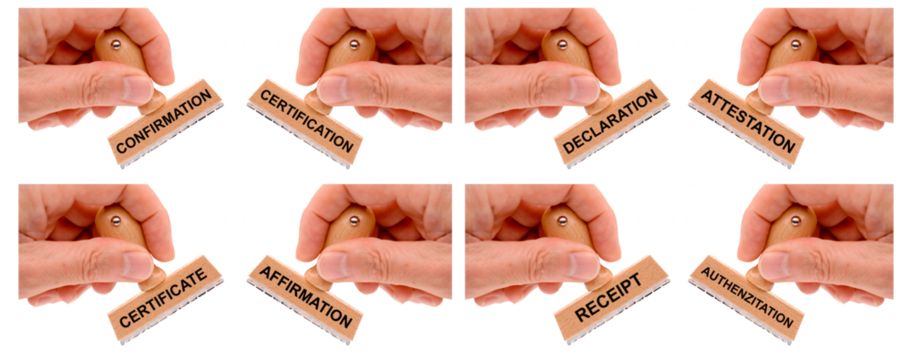 certificate and confirmation printed on rubber stamp isolated over transparent background