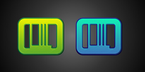 Green and blue Barcode icon isolated on black background. Vector