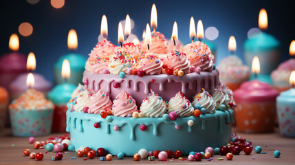 birthday cake with candles HD 8K wallpaper Stock Photographic Image