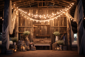 Wedding ceremony in a wooden interior with candles and flowers AI Generative
