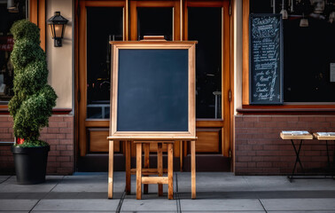 blackboard in front of a restaurant entrance created with Generative AI technology