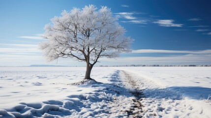 Fototapeta na wymiar Minimalist shot, shadow of a tree in an empty snow field. Generative AI