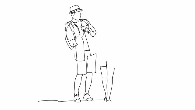 Self drawing animation of one single line draw World tourism day concept. Full length animation illustration. High quality 4k footage.