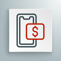 Line Mobile phone and shopping cart icon isolated on white background. Online buying symbol. Supermarket basket symbol. Colorful outline concept. Vector