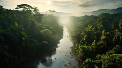 Naklejka na ściany i meble River dividing amazon forest - Generative AI