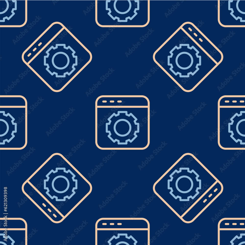 Sticker Line Browser setting icon isolated seamless pattern on blue background. Adjusting, service, maintenance, repair, fixing. Vector