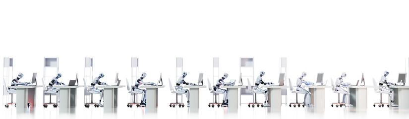 Robots are taking human's job in office. 3D rendering illustration 