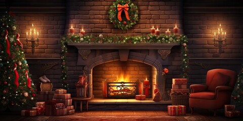 AI Generated. AI Generative. Xmas Christmas New Year holiday celebration traditional family winter time background decoration poster. Graphic Art Illustration