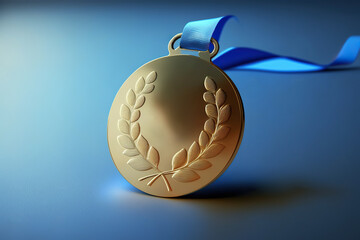 ai generated illustration golden medal with blue ribbon