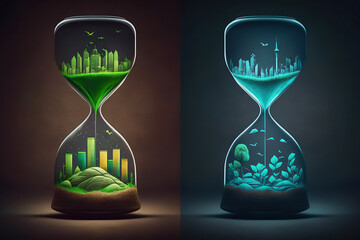 ai generated illustration abstract  hourglass with green eco city