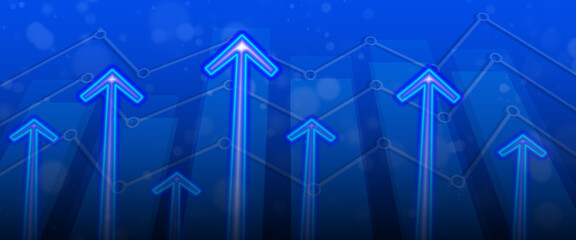 Financial chart with uptrend line and arrows in stock market on green and blue color background vector illustration