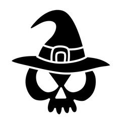 Halloween skull jackolantern face with hat silhouette