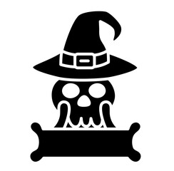 Halloween skull jackolantern face with hat silhouette