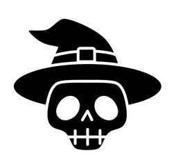 Halloween skull jackolantern face with hat silhouette