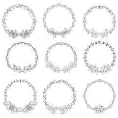 Obraz premium Floral wreaths, big set of floral round frames vector illustration. Perfect for invitations, greeting cards, quotes, blogs, Wedding Frames, posters and more