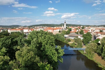Fototapeta na wymiar Pisek town cityscape,historical city center aerial panorama landscape view,cityscape of Písek city in Czech republic,Europe