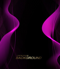 Black abstract background, purple hue curved vertical wave, fine mesh texture.