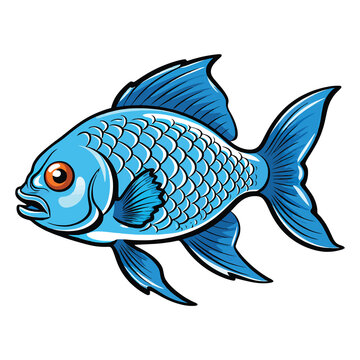 Colorful Aquatic Art: Electric Blue Acara Fish in 2D Illustration