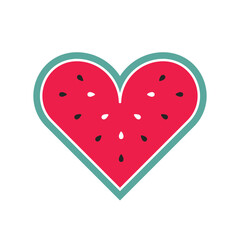 Heart shaped red watermelon illustration on isolated white background