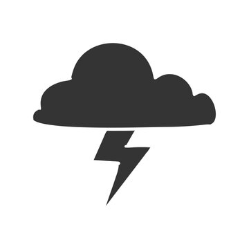 Cloud Lightning Icon Silhouette Illustration. Weather Storm Vector Graphic Pictogram Symbol Clip Art. Doodle Sketch Black Sign.