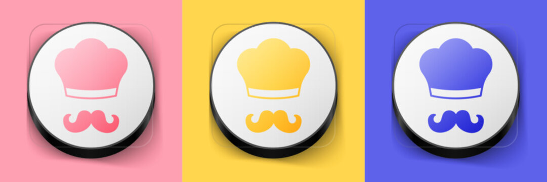 Isometric Italian cook icon isolated on pink, yellow and blue background. Square button. Vector