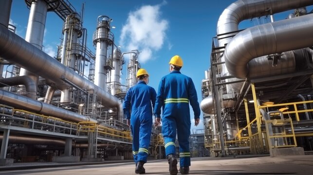 Professional engineer working in a petroleum refinery, Oil refinery and gas processing plant.
