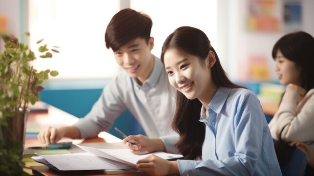 Young Chinese Students Are Learning in classroom.