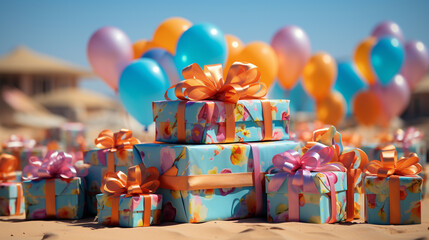 gift boxes and balloons HD 8K wallpaper Stock Photographic Image