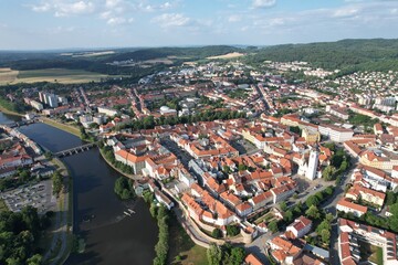 Obraz premium Pisek town cityscape,historical city center aerial panorama landscape view,cityscape of Písek city in Czech republic,Europe