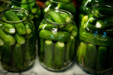 The process of pickling cucumbers. Pickled cucumbers. Homemade pickles. Salted cucumbers.