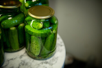 The process of pickling cucumbers. Pickled cucumbers. Homemade pickles. Salted cucumbers.