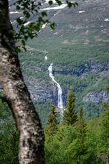 Landscape photo of waterfall in mountains