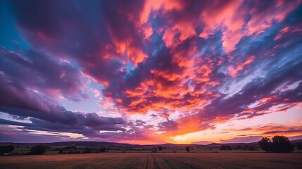 Captivating 4K time-lapse: majestic sunrise/sunset landscape with stunning nature's light and rolling colorful clouds, sunset in the clouds, Generative AI