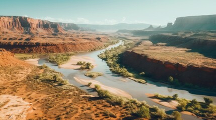 Aerial Drone View Of Paria River Canyon In Summertime In Kanab, Utah, USA - Landscape with lake and mountains, Generative AI