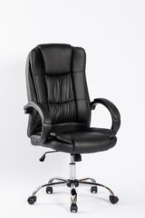 Genuine Leather office chair for Executive Officer, isolated on white background with clipping path. Assorted set of black leather office chairs isolated on white