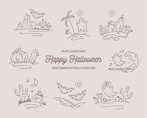Set of hand drawn halloween illustrations