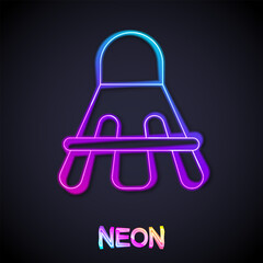 Glowing neon line Badminton shuttlecock icon isolated on black background. Sport equipment. Vector