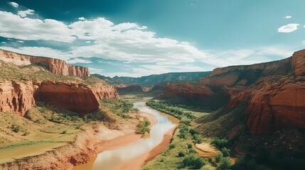 Naklejka premium Grand canyon state - Aerial Drone View Of Paria River Canyon In Summertime In Kanab, Utah, USA, wallpaper, Generative AI