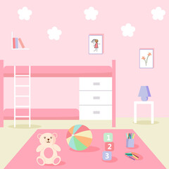 vector, children's room design, pink room, Girl room, kids room design