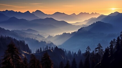 Sunrise over the mountains - Brixen im Thale, Tirol, Austria Scenic View Of Mountains During Dawn, Generative AI