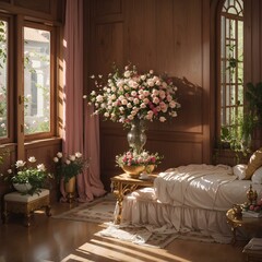 Quiet classic room with light coming from the window and a beautiful vase