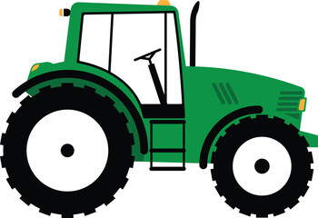 Green tractor vector illustration. Farm vehicle for towing detailed modern tractor.