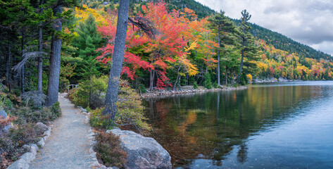Acadia National Park autumn colors - Jordan Pond trail hike - Maine