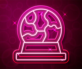 Glowing neon line Magic ball icon isolated on red background. Crystal ball. Vector