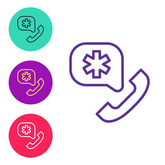 Set line Telephone with emergency call 911 icon isolated on white background. Police, ambulance, fire department, call, phone. Set icons colorful. Vector