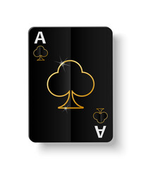 Ace of Сross card. Black card with gold on a black background. Digital craft style. Vector illustration.